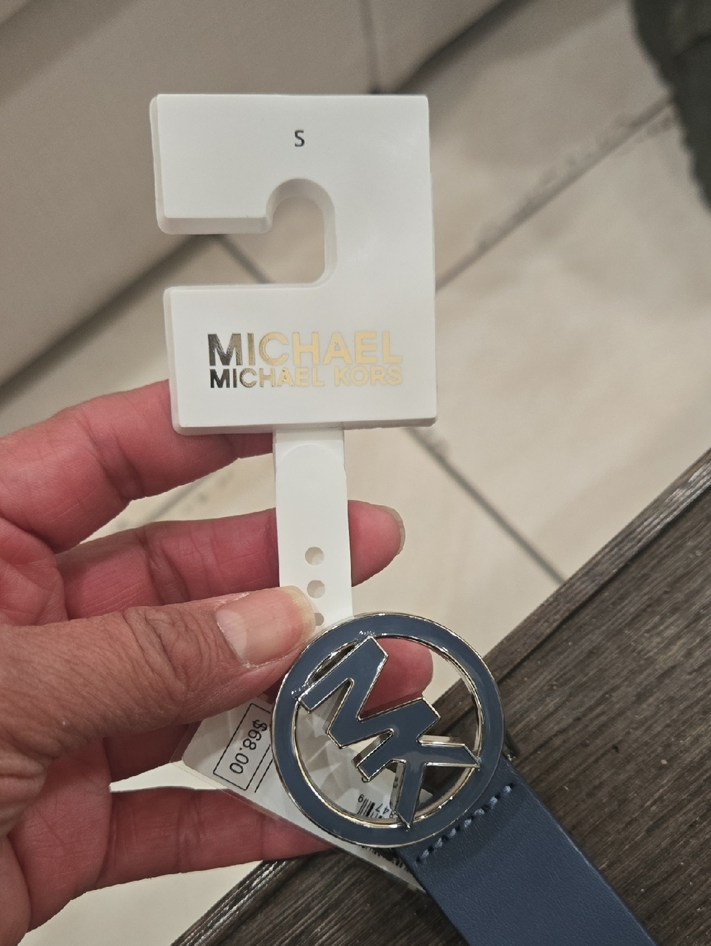 Michael Kors Navy Blue Logo Circle Belt